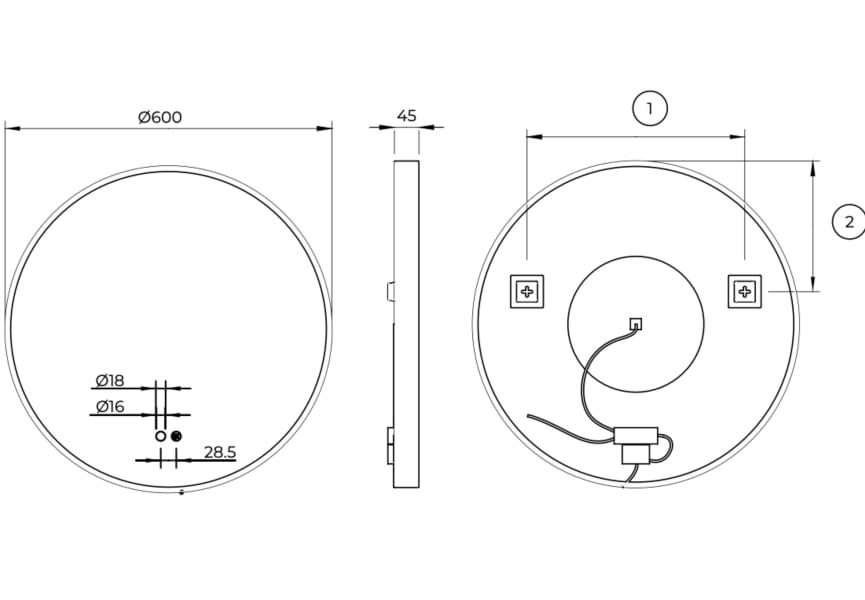 Miroir de salle de bain avec éclairage LED Nepal Ledimex croquis 9