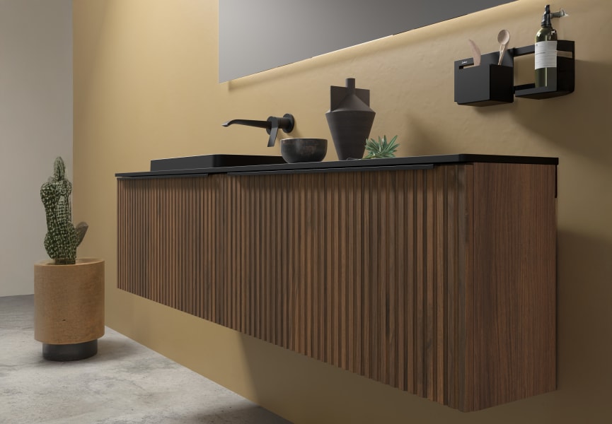 Meuble de salle de bains avec plan de toilette en bois Biba Salgar détail 1