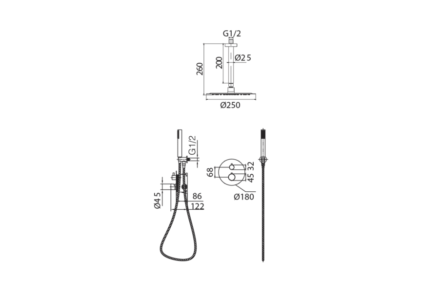 Ensemble de douche encastré Genova par Imex croquis 5