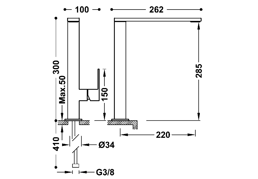 Robinet de lavabo Cuadro Tres croquis 1