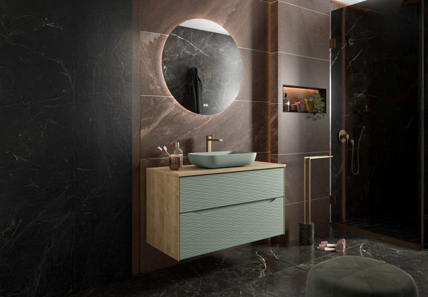 Meuble de salle de bains avec plan de toilette en bois Sahara Coycama principal 2