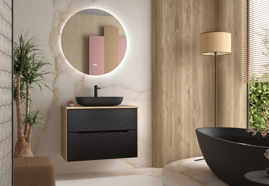 Meuble de salle de bains avec plan de toilette en bois Sahara Coycama principal 3