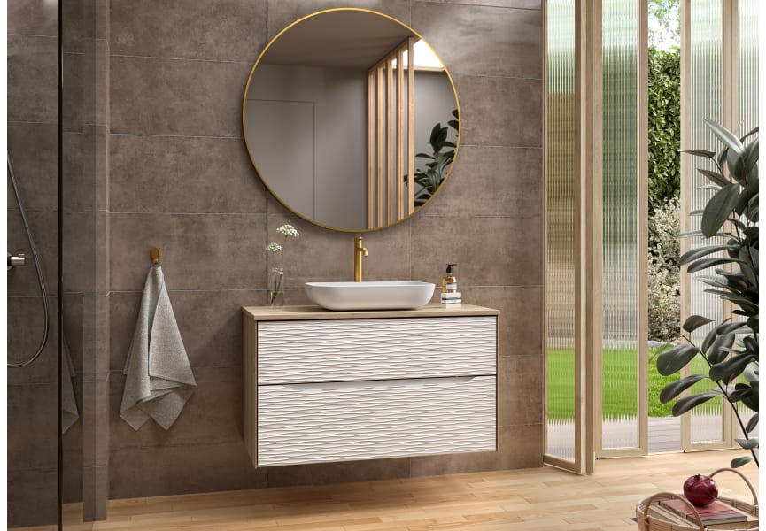 Meuble de salle de bains avec plan de toilette en bois Sahara Coycama principal 0