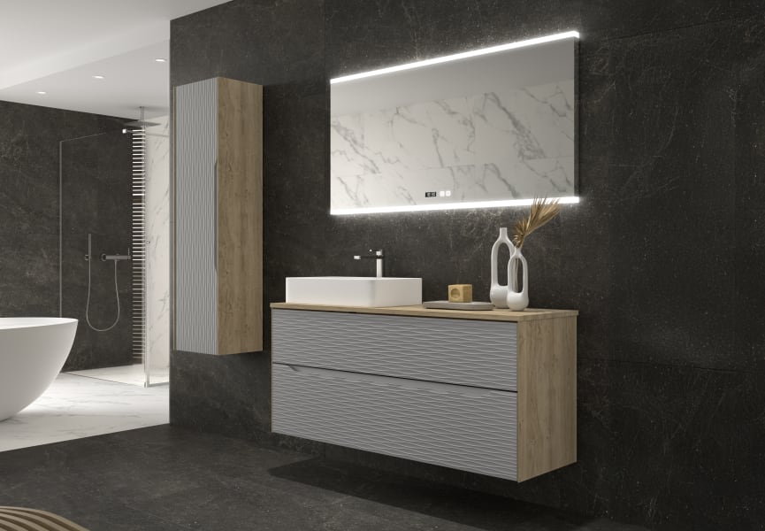 Meuble de salle de bains avec plan de toilette en bois Sahara Coycama principal 7