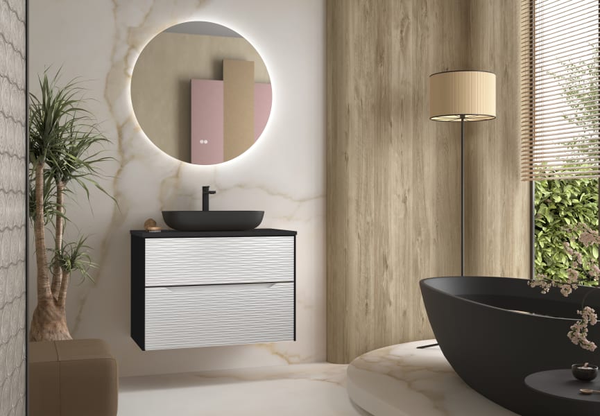 Meuble de salle de bains avec plan de toilette en bois Sahara Coycama principal 1