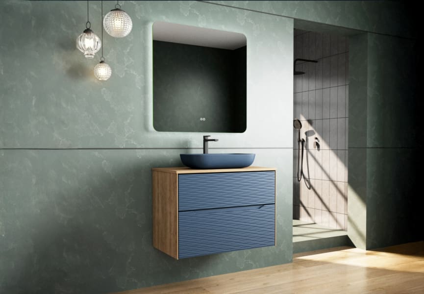 Meuble de salle de bains avec plan de toilette en bois Sahara Coycama principal 5