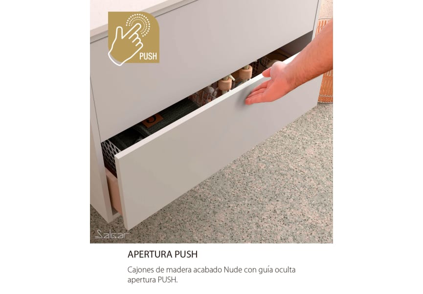 Ensemble de meubles de salle de bains avec plan de toilette en bois Optimus Salgar détail 3