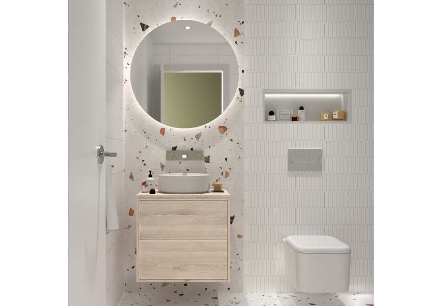Ensemble de meubles de salle de bains avec plan de toilette en bois Optimus Salgar environnement 5