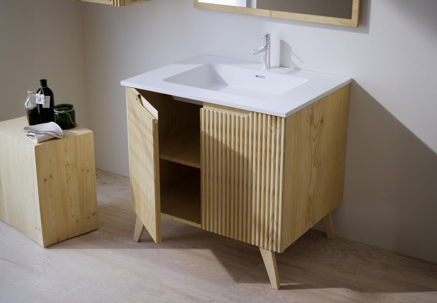 Ensemble de meubles de salle de bain en bois massif Alpes 14 Bruntec détail 2
