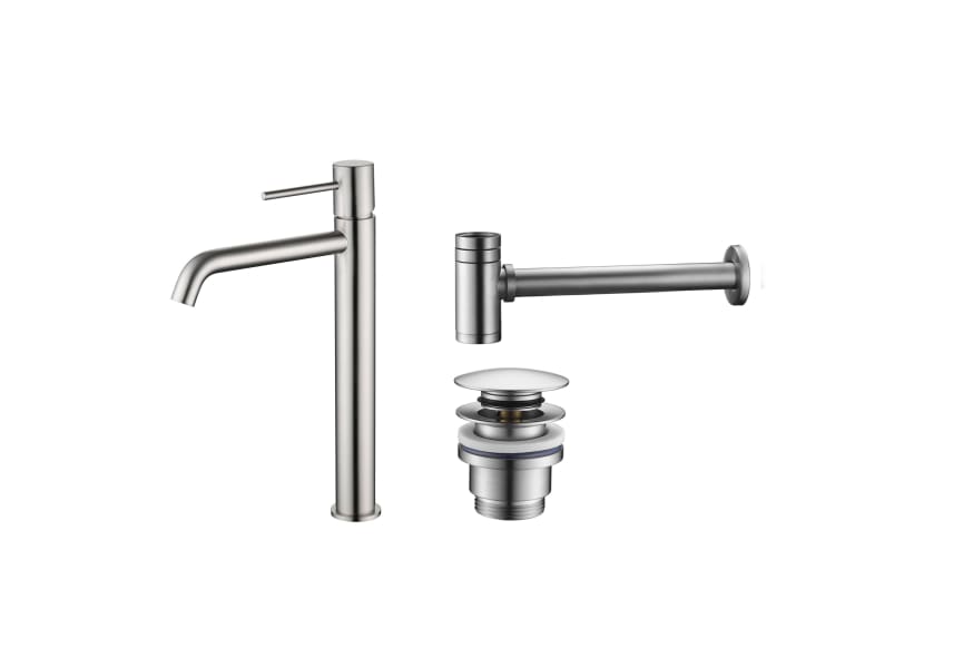 Pack robinet de lavabo à bec haut Monza Imex + valve clic clac + Siphon rond apparent principal 5