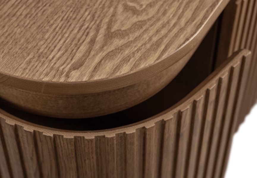 Meuble de salle de bain 100 cm en bois massif de frêne avec plan de toilette en bois Neo Curve Bruntec détail 3