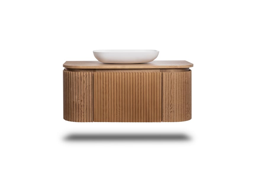 Meuble de salle de bain 100 cm en bois massif de frêne avec plan de toilette en bois Neo Curve Bruntec détail 4