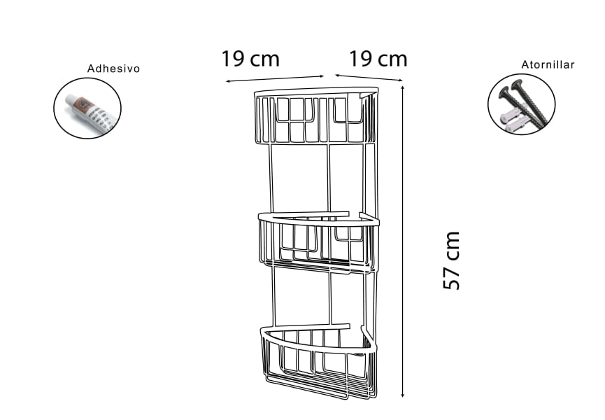 Triple shower shelf 600 Bruntec croquis 2