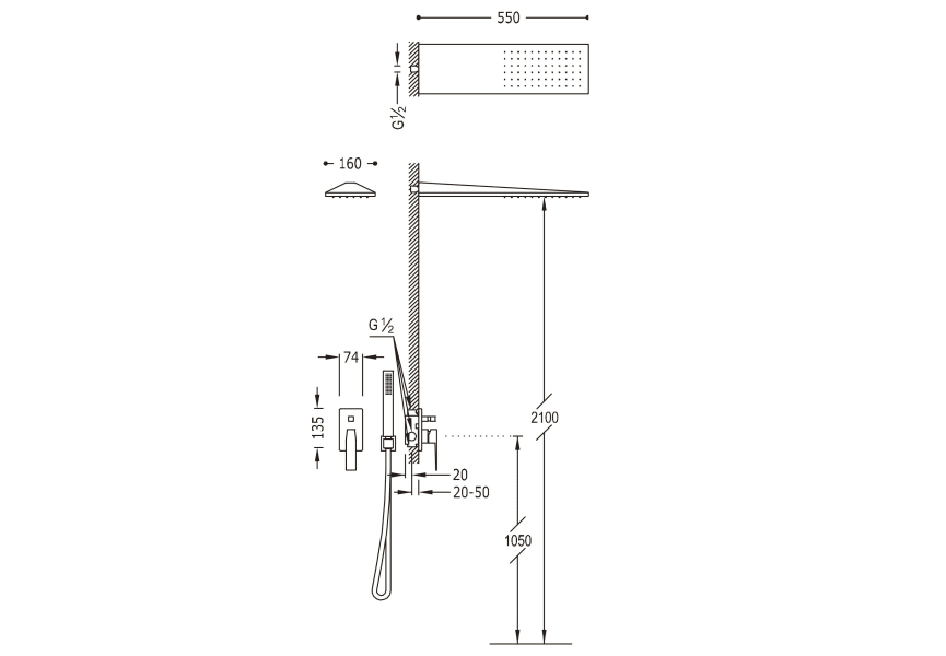 Set de douche à encastrer Slim Exclusive Tres croquis 1