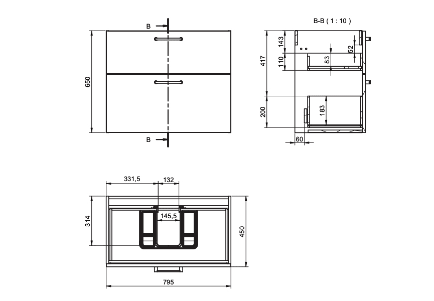 Ensemble de meubles de salle de bains avec banc Verso Viso croquis 14