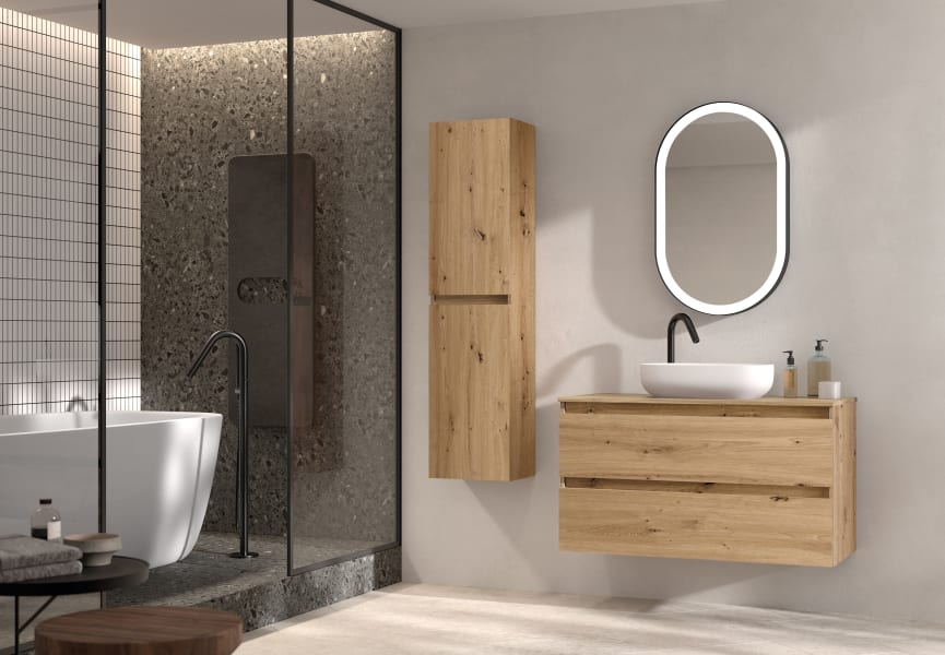 Meuble de salle de bains avec plan de toilette en bois MDF hydrofuge Box Viso principal 1