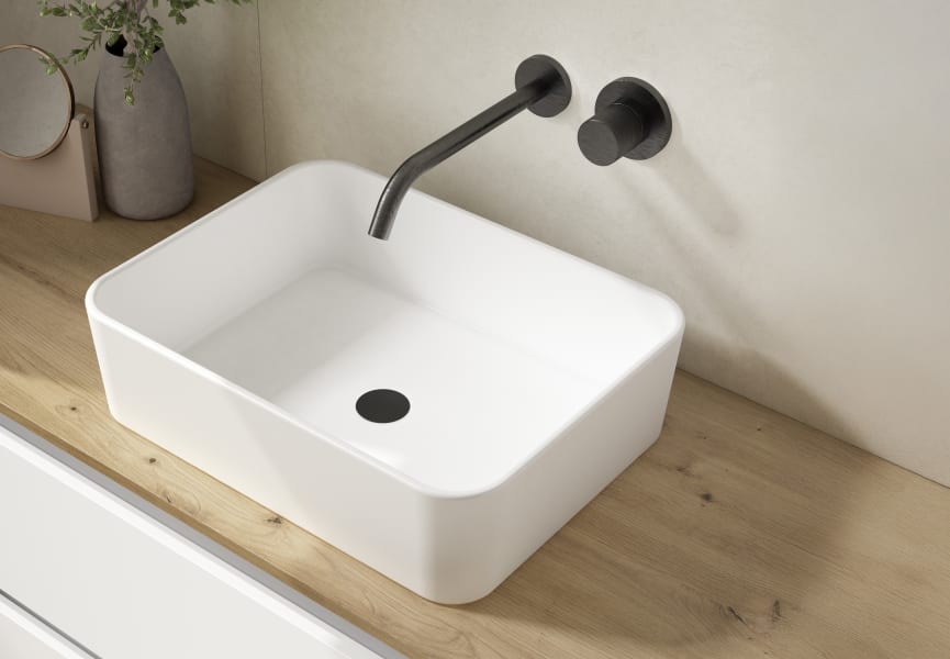Meuble de salle de bains avec plan de toilette en bois MDF hydrofuge Box Viso détail 4