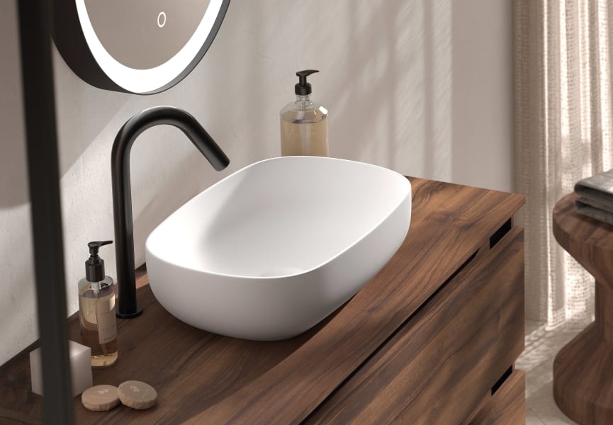 Meuble de salle de bains avec plan de toilette en bois MDF hydrofuge Box Viso détail 2