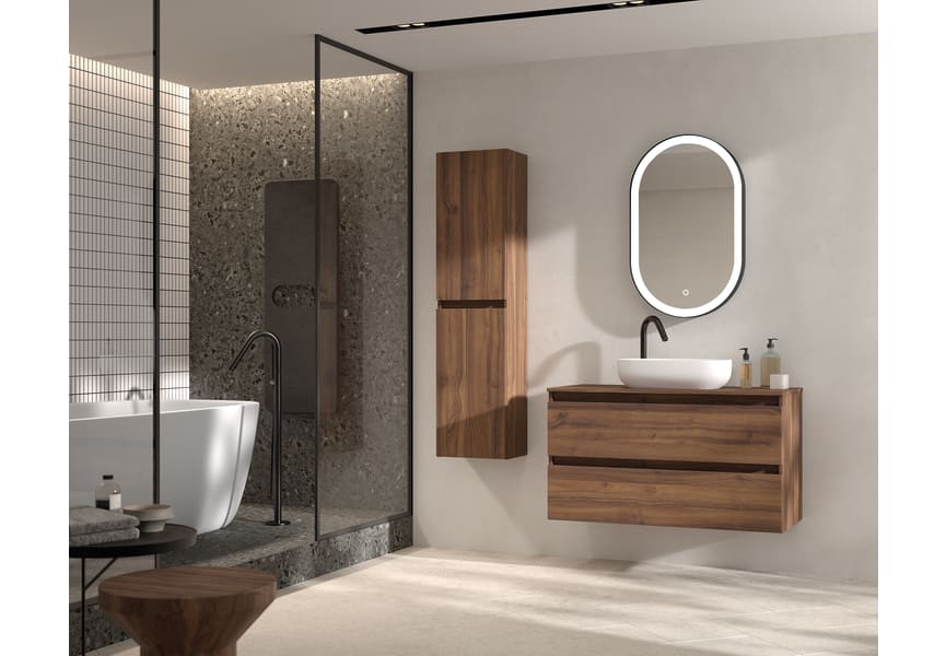 Meuble de salle de bains avec plan de toilette en bois hydrofuge Box Visobath principal 0