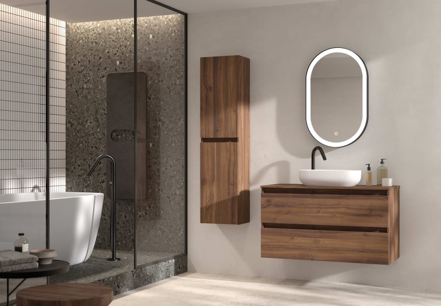 Meuble de salle de bains avec plan de toilette en bois MDF hydrofuge Box Viso principal 0