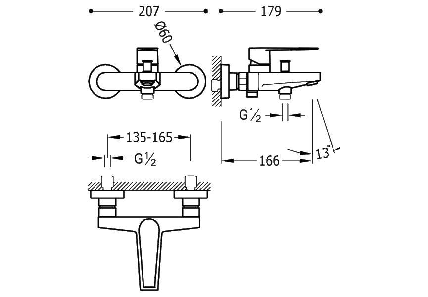 Robinet de baignoire encastré Class Tres croquis 1