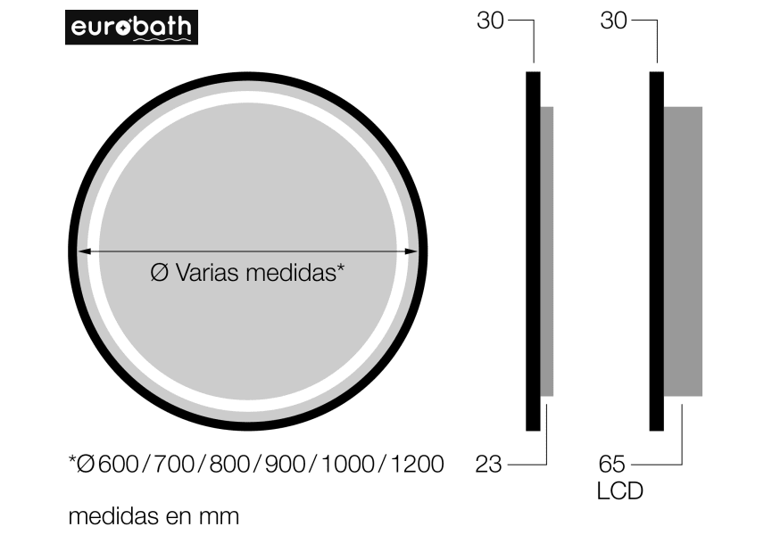 Caicos Eurobath Miroir de salle de bains avec éclairage LED croquis 5