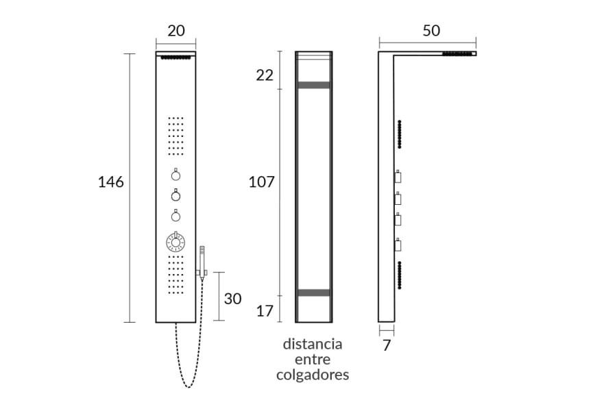 Colonne de douche hydromassante Amanzi Sagobar croquis 1