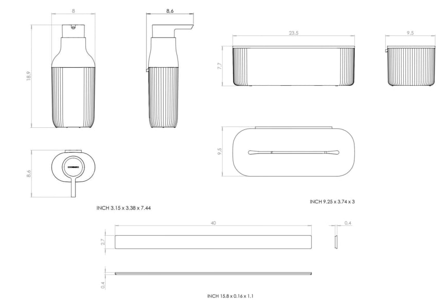 Ensemble de douche modulaire avec distributeur et barre de fixation murale Alife by Cosmic croquis 5
