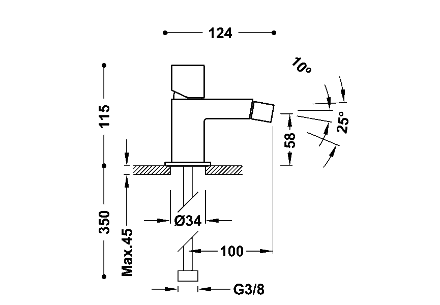 mitigeur de bidet Cuadro Tres croquis 1