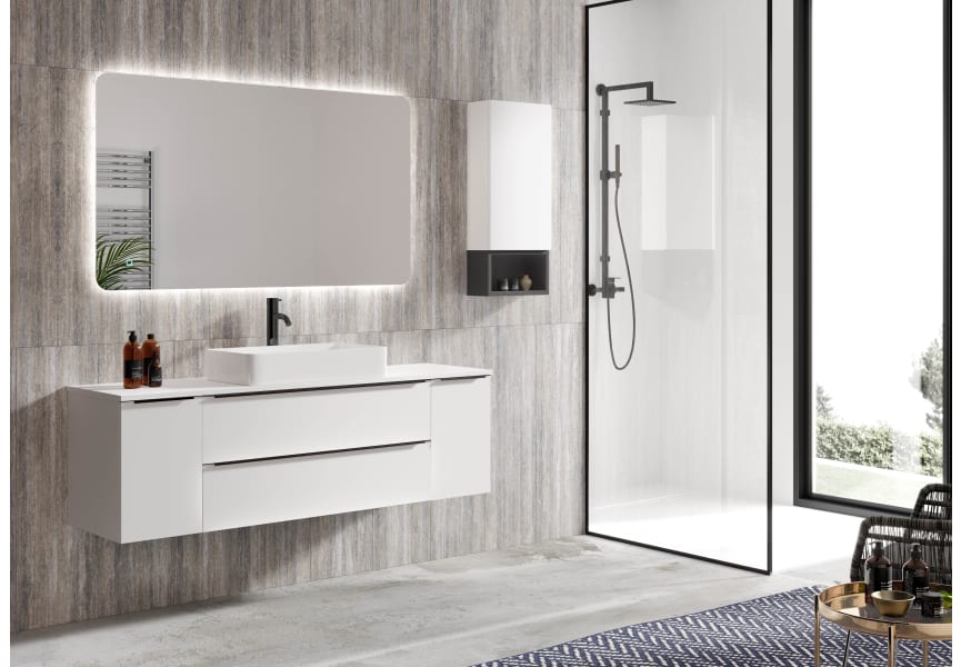 Meubles de salle de bains Coycama Landes avec plan de toilette en bois principal 1