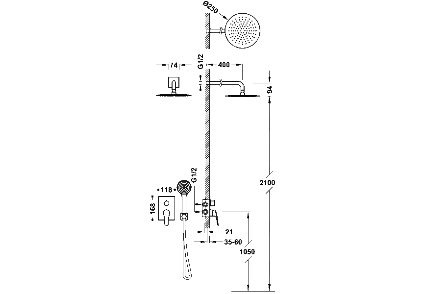 Ensemble baignoire et douche à encastrer Base Plus Tres croquis 1