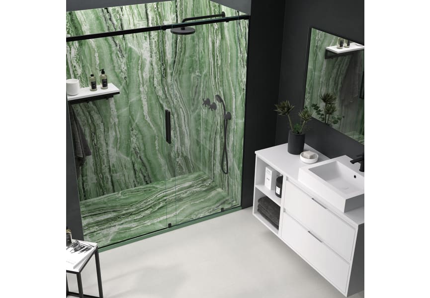 Receveurs de douche en résine décorés Design 3D Marbre Travertin Bruntec environnement 1