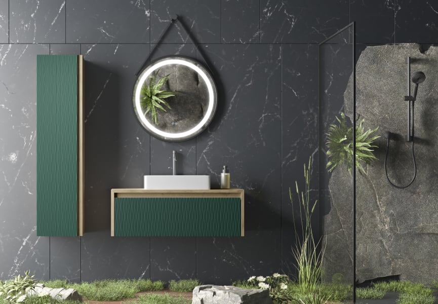 Meuble de salle de bain avec plan de toilette en bois Lambda Coycama principal 1