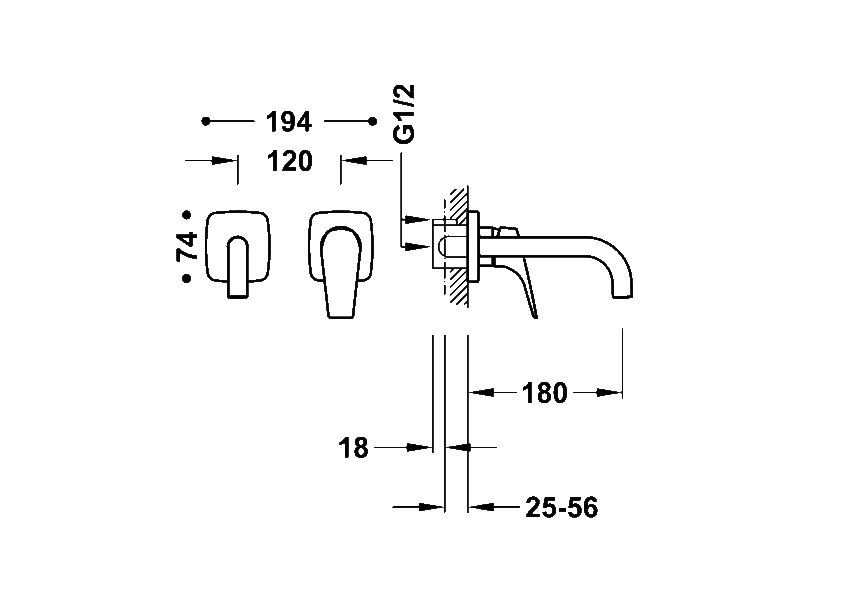 Robinetterie encastrée pour lavabo Canigo Tres croquis 1