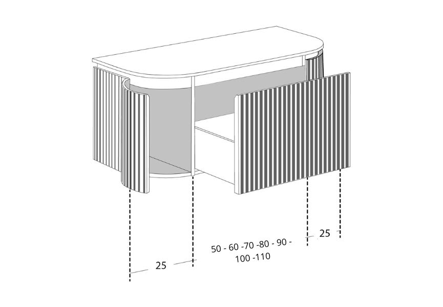 Meuble de salle de bain, plusieurs dimensions, en bois massif de frêne avec plan de toilette en bois Neo Curve Bruntec croquis 6