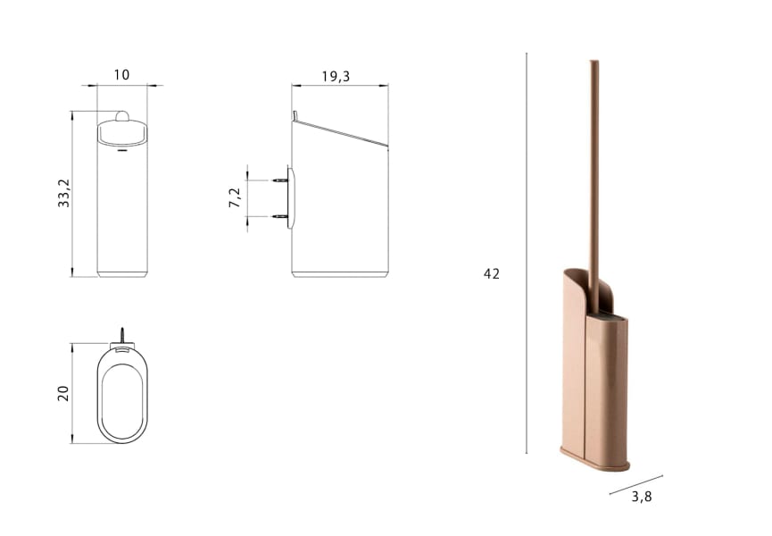 Ensemble brosse à toilettes et corbeille à papier Cosmic Flat croquis 4