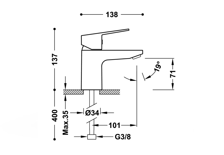 Robinets de lavabo Base Tres croquis 1