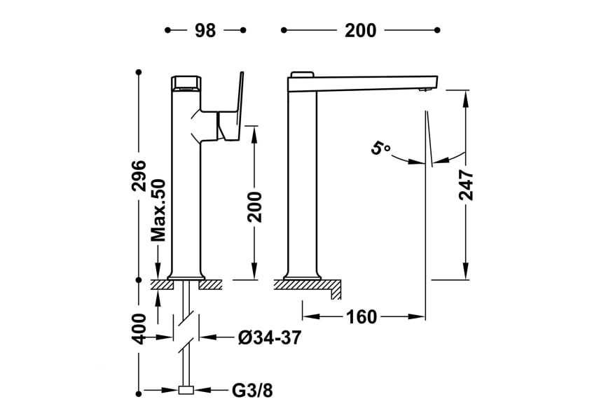 Robinet de lavabo Project XL Tres croquis 12