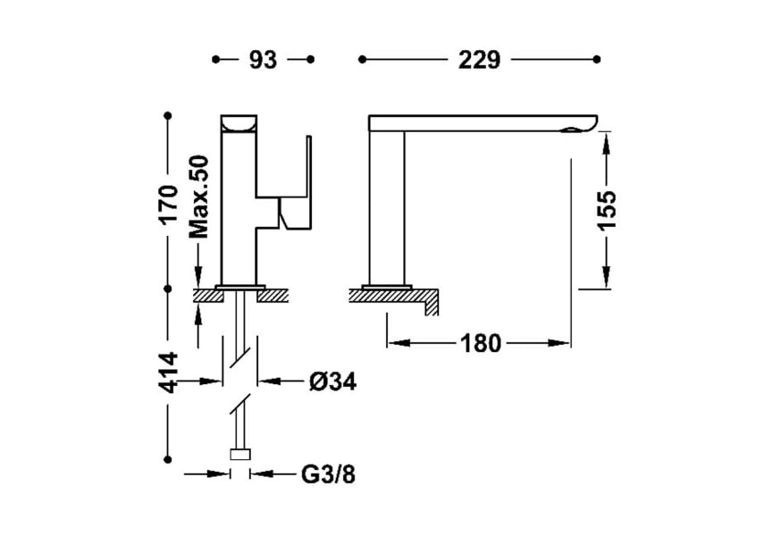 Robinet de lavabo Loft Tres croquis 1