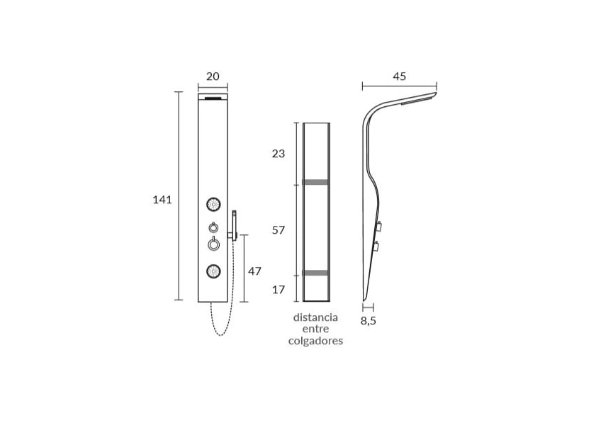 Colonne de douche hydromassante Mul Sagobar croquis 3