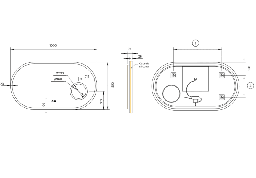 Ledimex Rimini Ledimex miroir de salle de bain LED avec éclairage croquis 13
