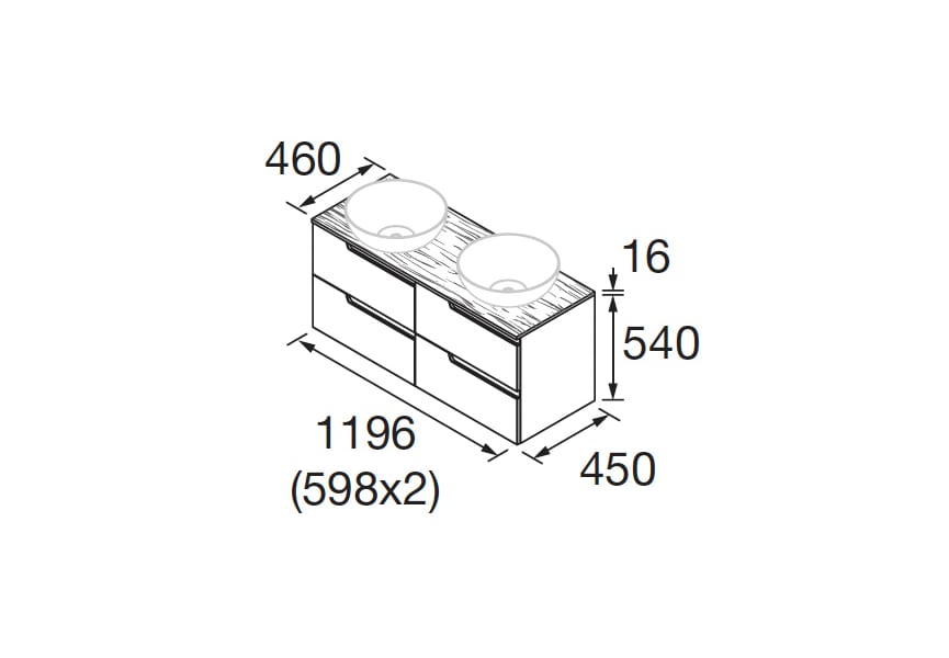 Meubles de salle de bains avec plan de toilette en chêne montana Vima Salgar croquis 1