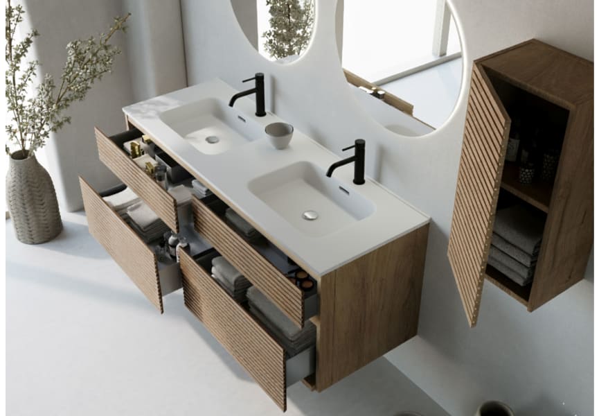 Ensemble de meubles de salle de bain en bois massif palilleria Horizontal Alpes 7 Bruntec détail 2