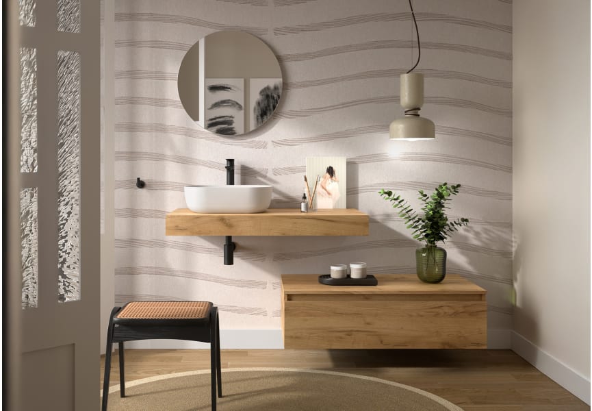 Ensemble de meubles de salle de bains avec plan de toilette et caisson en bois Domus Salgar principal 0