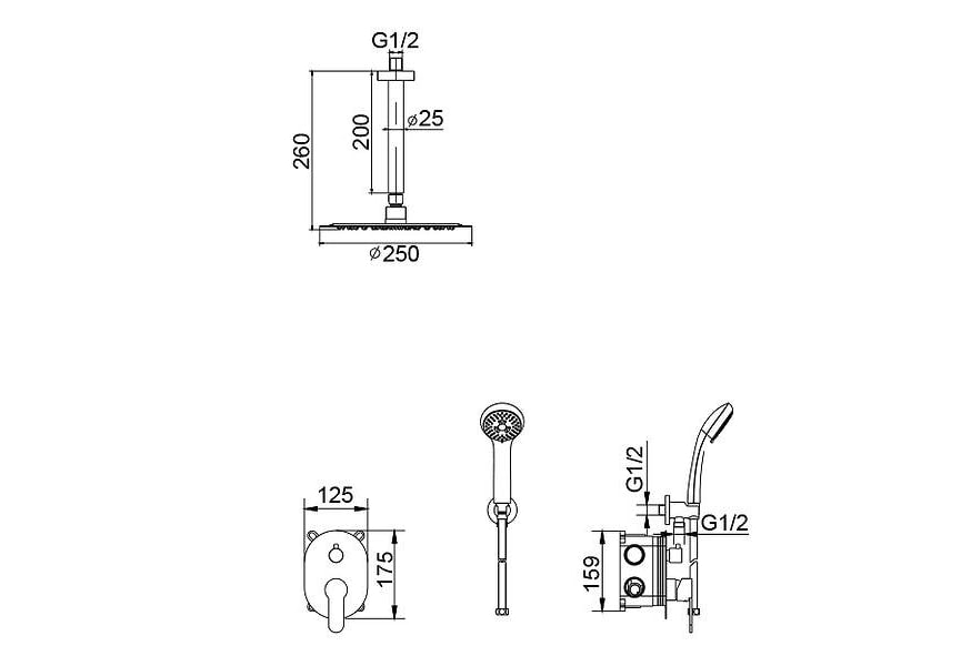 Ensemble de douche à encastrer Mónaco Imex croquis 5