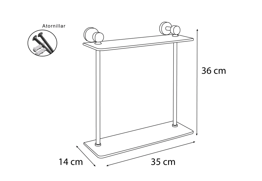 Etagère double salle de bain Bruntec croquis 1