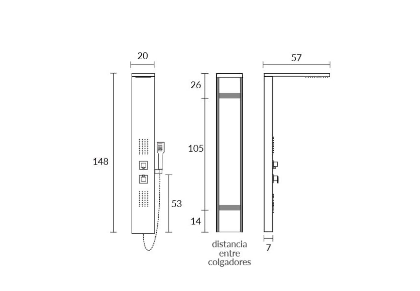 Colonne de douche hydromassante Ilma Sagobar croquis 1