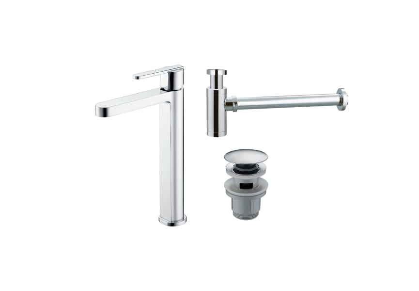Pack Roma Imex robinet de lavabo à bec haut + Bonde à déclic + Siphon principal 0