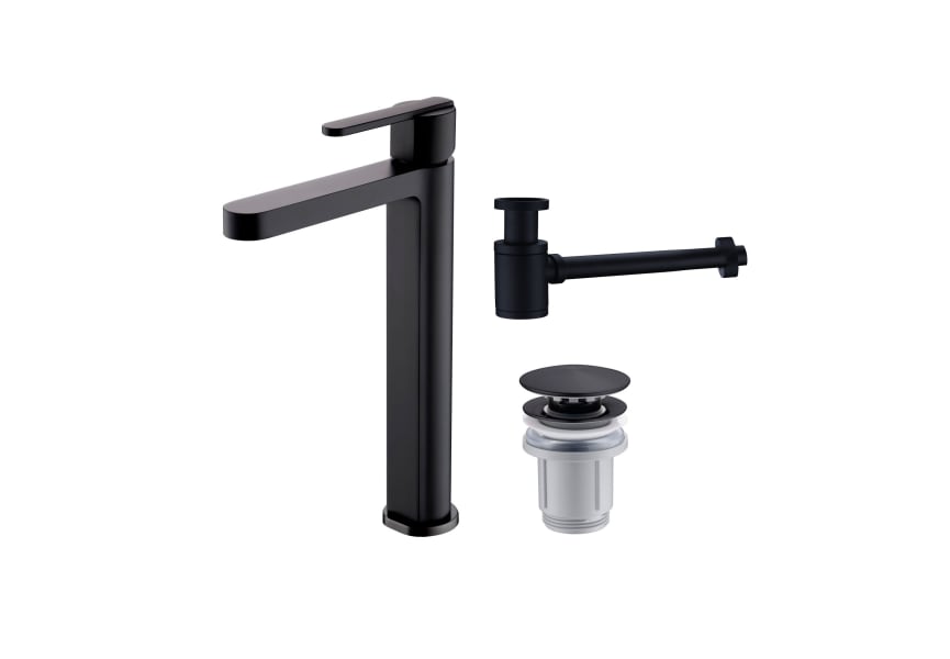Pack Roma Imex robinet de lavabo à bec haut + Bonde à déclic + Siphon principal 1