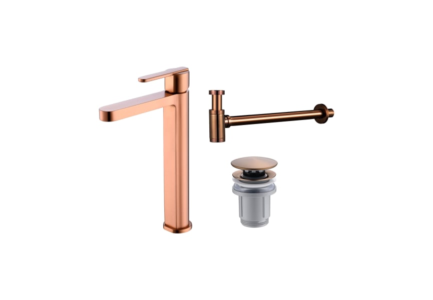 Pack Roma Imex robinet de lavabo à bec haut + Bonde à déclic + Siphon principal 3